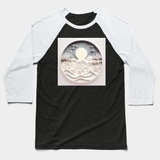 paper quill landscape of big moon over meadows of mountains Baseball T-Shirt